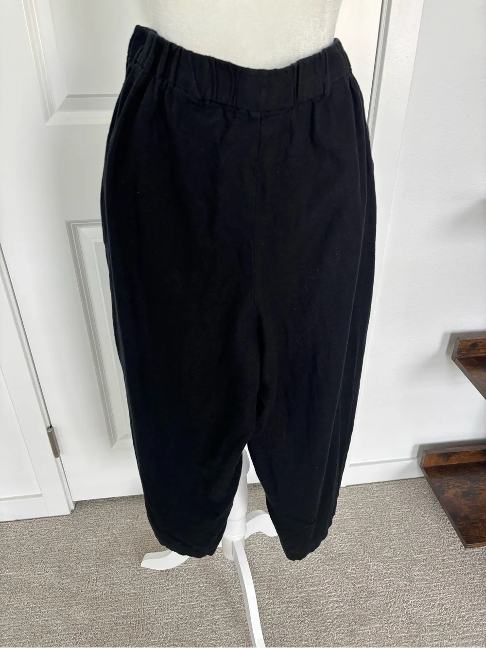 Michael Kors Black Linen Blend Cropped Drawstring Pants